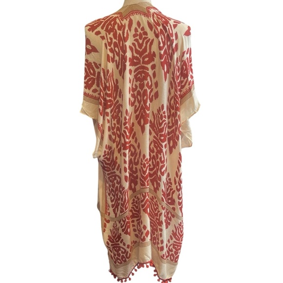 NWT Janice Apparel Red Rust Cream Boho Hippie Patterned Summer Cover up Kimono - Picture 3 of 12